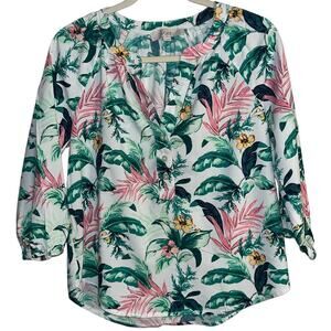 LOFT Tropical Print 3/4 Sleeve Peasant Top | Women’s Size Small